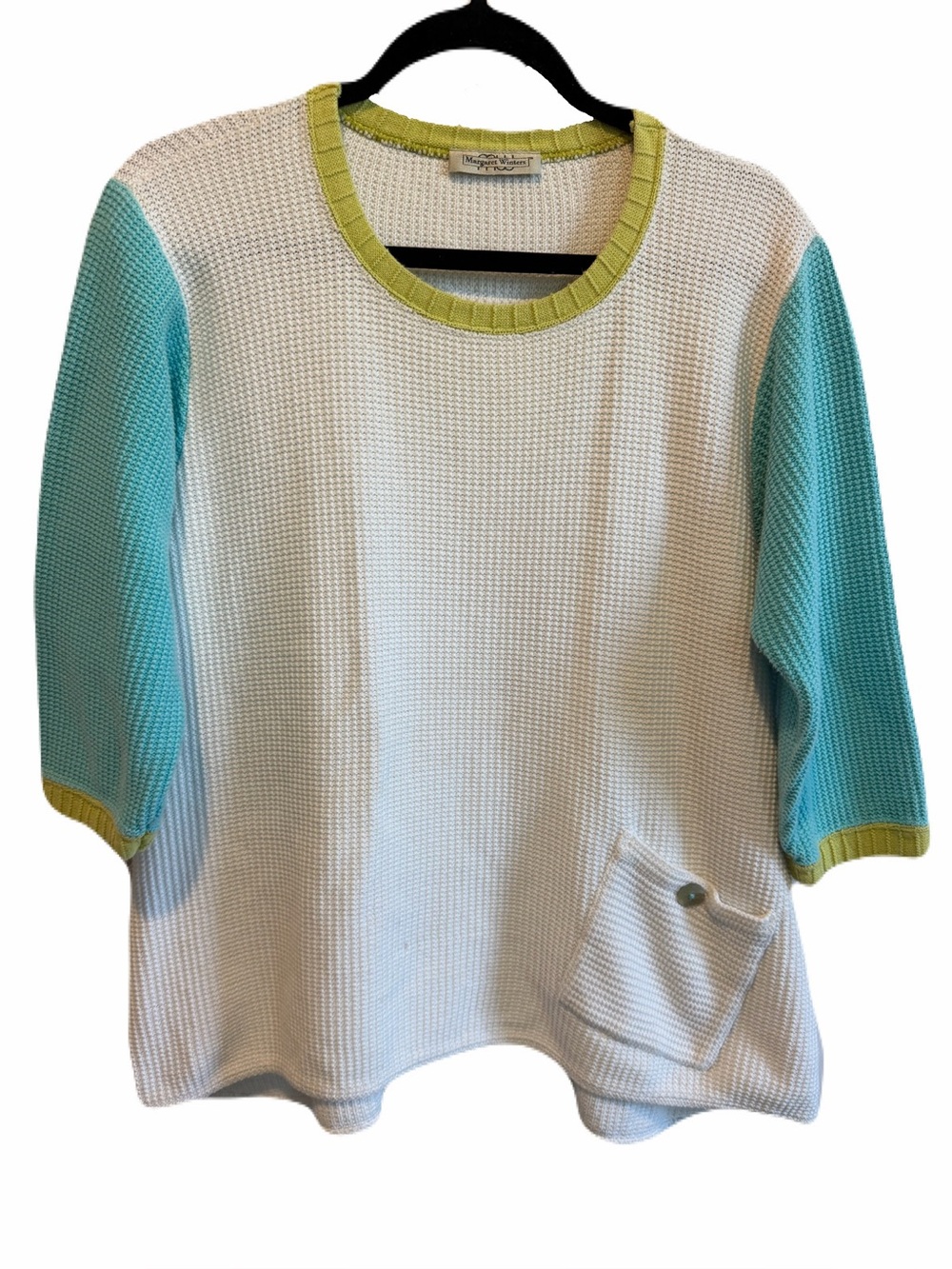 White Knit Cotton Oversized Sweater Blouse by Margaret Winters size Medium